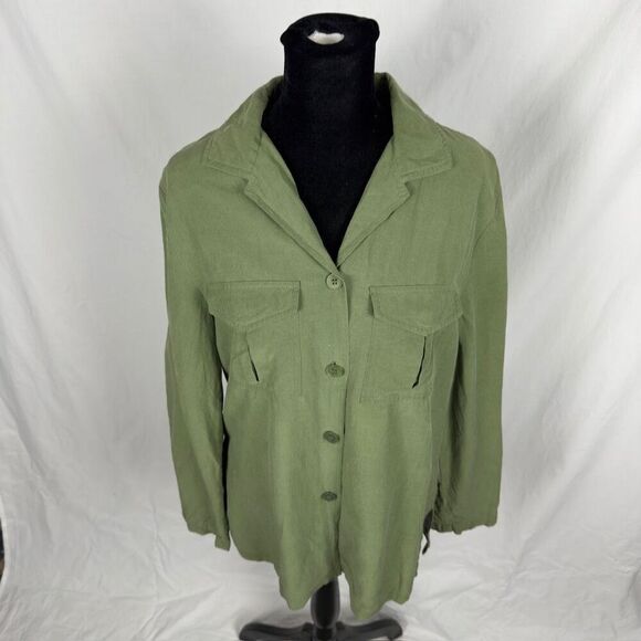 Charter Club Silk / Linen Olive Safari Button Up - Women’s 10 - Picture 4 of 8